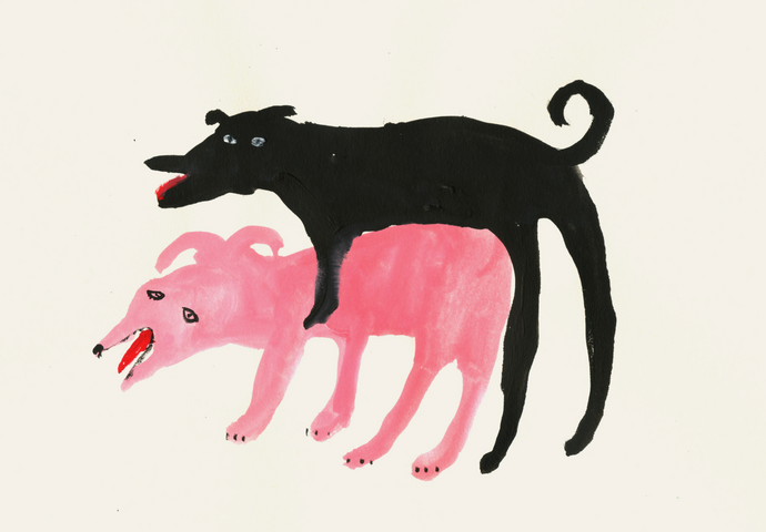 Dogs in Love (Black and Pink) | Giclee Art Print